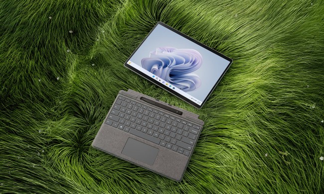 Microsoft Surface Pro 9 top down showing tablet and Type Cover.